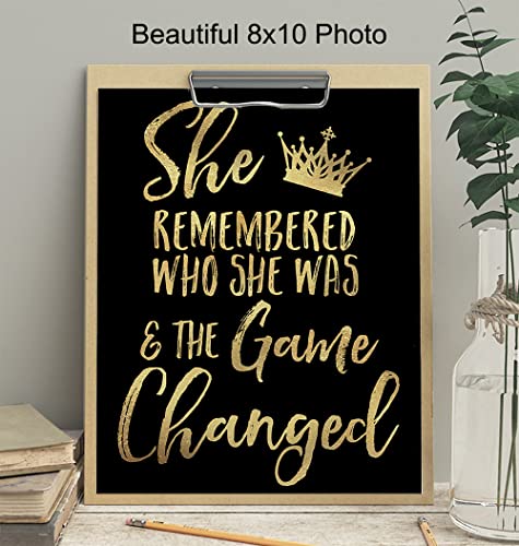 Inspiration Motivational poster for Woman - She Remembered Who She Was And the Game Changed - Teen Girls Women Bedroom Wall Art & Decor - Encouragement Gift - Motivation Saying Poster 8x10