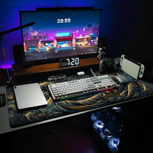 Extended Gaming Mouse Pad, Large Mouse Mat 3 mm Nature Rubber Base Mousepad with Stitched Edges, Non-Slip Desk Mat for Office Home Great Gift 31.5x11.8 Inch (Great Wave 2) - color: Great Wave 2