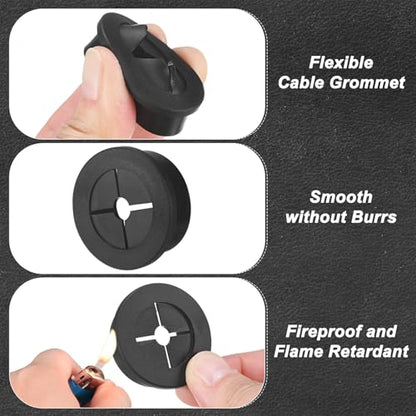 M METERXITY 6-Pack Rubber Grommets for Wiring 28mm Desk Grommet Double-Sided Flexible Cable Cord Grommet Desk Hole Cover for Cables/Wires Through Protection Cable Grommet [Black] - size: 28mm