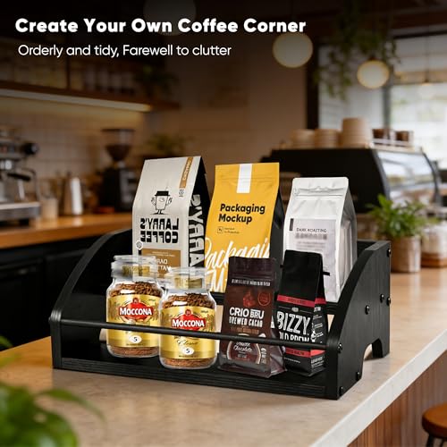 Mini Coffee Syrup Rack, 2-Tier | Syrup Bottles Holder, Liquor Bottle Display Shelf, Rustic Wooden Countertop Organizer, For Coffee Bar, Spirits, Tea - color: 2-Tier Wood