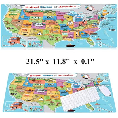 31.5x11.8 Inch Non-Slip Long Extended Large Gaming Mouse Pad with Stitched Edges XL Laptops Keyboard Mouse Mat(American Map) - color: American Map