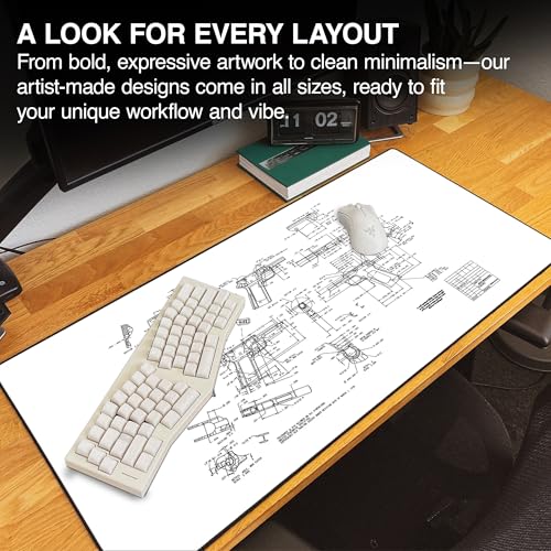 MPCO. Original Large Gaming Desk Mat – 36" x 17" Duraglyde Blueprints Browning 1911 – White Full Desk Mouse Pad for Smooth Precision – Non-Slip, Washable Extra-Large PC Mouse Pad for Gaming Sessions - color: Duraglyde Browning 1911 – White