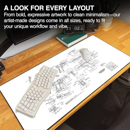 MPCO. Original Large Gaming Desk Mat – 36" x 17" Duraglyde Blueprints Browning 1911 – White Full Desk Mouse Pad for Smooth Precision – Non-Slip, Washable Extra-Large PC Mouse Pad for Gaming Sessions - color: Duraglyde Browning 1911 – White