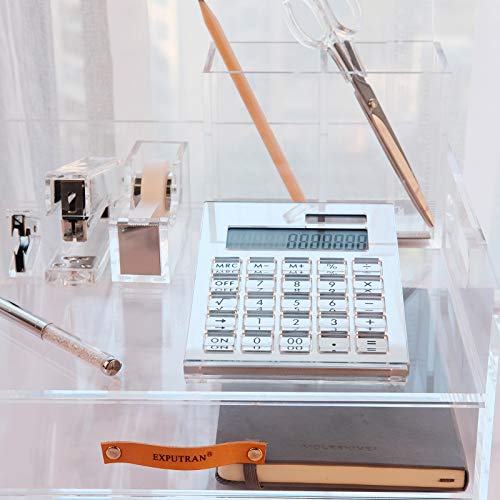 Acrylic Calculator with Stand, Battery and Solar Hybrid Powered Basic Calculator 12-Digit LCD Display,Home Office Desktop Accessories(Silver) - color: Silver