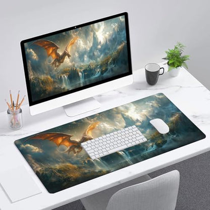 Mythical Dragon Gaming Mouse Pad Desk Pad 31.5 x 11.8 Inch Waterfall Mountains Light Sunlight Mousepad XL Large Gaming Mouse Pad Laptop Keyboard Mat Desk Pad Office Computer Keyboard Laptop Home - color: Mythical Dragon, size: 11.8W x 31.5L inches