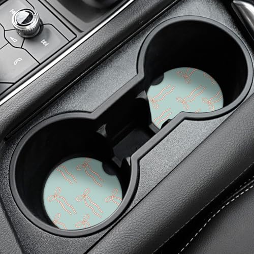 Cute Bowknot Car Coasters,Absorbent 2 Pack for Cup Holders with Finger Notch,2.56 inches Ceramics Heat Resistant Anti Slip Cork Base Car Drinks Coasters Auto Cup Holder - color: Blue Bows