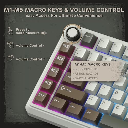 RK ROYAL KLUDGE L75 Gasket Mount Mechanical Keyboard w/Knob/Macro Keys & Touchable Nameplate, Tri-Mode 75% TKL Wireless Keyboard BT/2.4G/USB-C, Hot Swappable, Pro Software, Massive 8000mAh Battery - color: Palm Green, size: Tactile Beige Switch