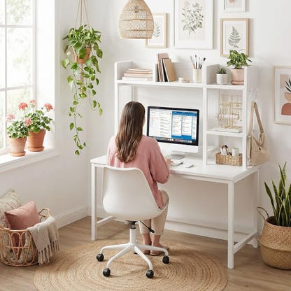 BOLUO Desk Hutch Dorm Room, Desktop Bookshelf for Computer Desk 37" Hutch Organizer Tabletop Storage Rack for College Essentials Home Office White
