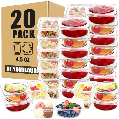 20-Pack 2 Compartment Snack Containers with Secure-Fit Lids, Reusable BPA-Free Snack Prep Boxes, Portion Control Food Storage Containers for Lunch, Meal Prep, Office, Picnic & Travel (20)