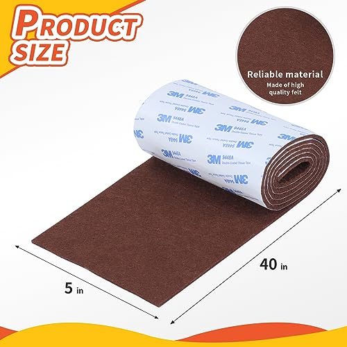 Felt Furniture Pads, Non Slip Self Adhesive Cuttable Felt Tape Brown Heavy Duty Felts Strip Roll for Protecting Hardwood Floors Chair Wall Protector (40 x 5 x 0.12 Inch, 2 Pack) - color: Brown, size: 5" x 40" (2 Pack)