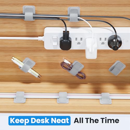 Cable Management Under Desk, 【Up to 15 Cord】【Enhanced Wire Holder】 Reusable Cord Organizer Holder, Adjustable Hook and Loop Cable Ties, Wire Clips Under Table Hider, 20 Pair(Grey) - color: Grey, size: 20 Pair