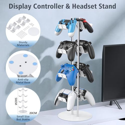 Kytok Gamer Gifts, Headset Stand 4 Tiers with Cable Organizer, Controller Stand Compatible with PS5/Xbox/Nintendo Switch/PS Portal/PS4, Headset Holder & Controller Holder - size: 4 tiers+white