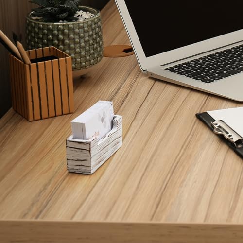 Bivvclaz Business Card Holder Desk, White Washed Wood Business Card Organizer Desktop Business Card Display Stand for Office Tabletop Exhibition, Small Business Essentials - color: White Washed