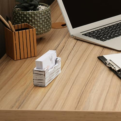 Bivvclaz Business Card Holder Desk, White Washed Wood Business Card Organizer Desktop Business Card Display Stand for Office Tabletop Exhibition, Small Business Essentials - color: White Washed