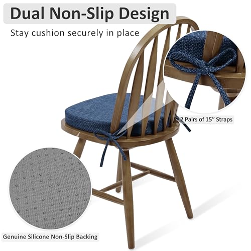 Shinnwa Dining Chair Cushions Set of 4, High-Resilience Foam Windsor Seat Pads, Kitchen Chair Cushions with Ties & Textured Cover, 4 Pack, 16.5 x 15.5 x 2, Navy Blue - color: Navy Blue, size: 4 Count (Pack of 1)