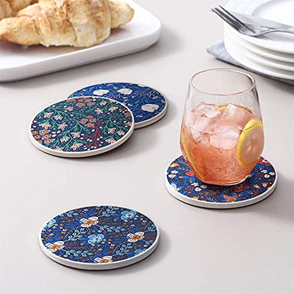 AD Set of 6 Coasters for Drinks Absorbing Round Ceramic Stone Coaster with Cork Base,Tabletop Protection Mat for Mugs and Cups,Office,Kitchen (Dark Garden with Holder) - style: Dark Garden with Holder