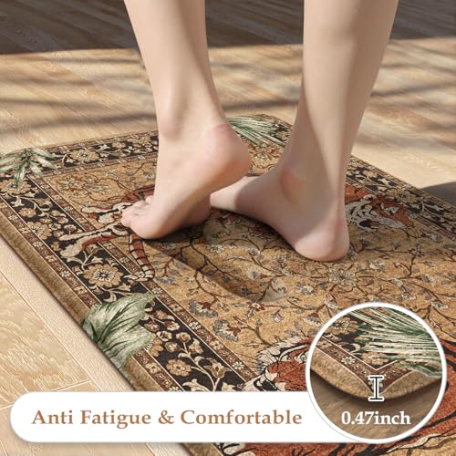 KIMODE Kitchen Mats for Floor Anti Fatigue 17"x47"+17"x29", Farmhouse Tiger Kitchen Rugs Sets of 2, Tan Rugs for Kitchen Floor, Memory Foam Standing Mats for Laundry Office Sink Desk - color: Tiger/Tan, size: 17.3" x 47"+17.3" x 29"--0.47 inches