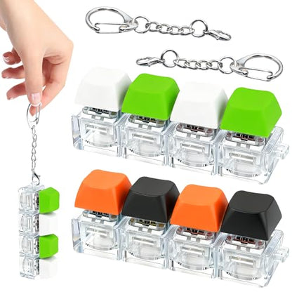 2 PCS 4-in-1 Keyboard Fidget Toy Keychain, Finger Clicky Button Toy Stress Relief Keychain with Swappable Keycaps, Mini Mechanical Key Fidget for Office Desk Focus Gifts (Black Orange Green White) - color: Black Orange Green White