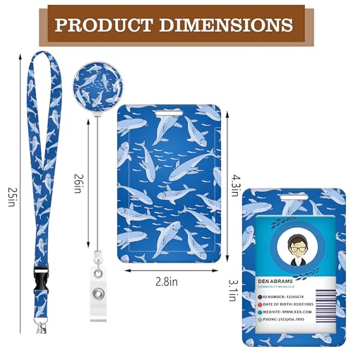 ID Badge Holder with Lanyard Fashionable ID Card Holders with Retractable Lanyards Soft Fiber Metal Clip Sturdy Buckle for Key Wallet Work Nurse Teacher (Cute Shark) - color: Cute Shark
