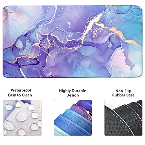 Large Mouse Pad and Keyboard Wrist Rest, Desk Pad for Keyboard and Mouse, 4-in-1 Large Gaming Mouse Pad with Wrist Support - Purple Marble - color: Purple Blue Marble