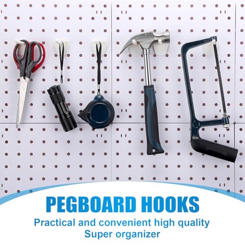 Unittype 100 Pack Plastic Pegboard Hooks 4 Inch Suitable for 1/4 and 1/8 Pegboard Pegboard Accessories for Garage, Office, Kitchen, Store (Ivory White)