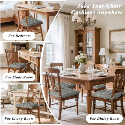 Chair Cushions for Dining Chairs Set of 4 Durable D-Shaped Seat Cushions with Non-Slip Backing Secure Ties Thick Cozy Seat Pad for Kitchen Dining Room Office(18x16.5x3in Light Grey) - color: Light Grey
