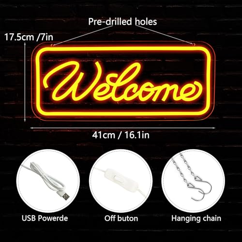Welcome Neon Sign for Wall Decor，LED Neon Lights for Living Room，birthday、Halloween Christmas - style: Welcome