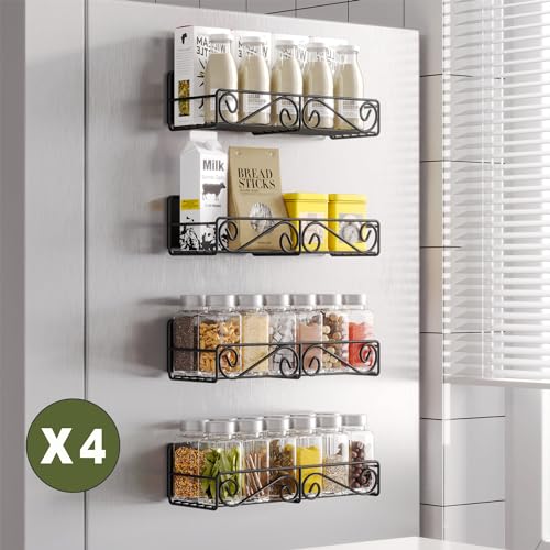 4 Pack Magnetic Spice Rack for Refrigerator - color: Black, size: 4 PACK