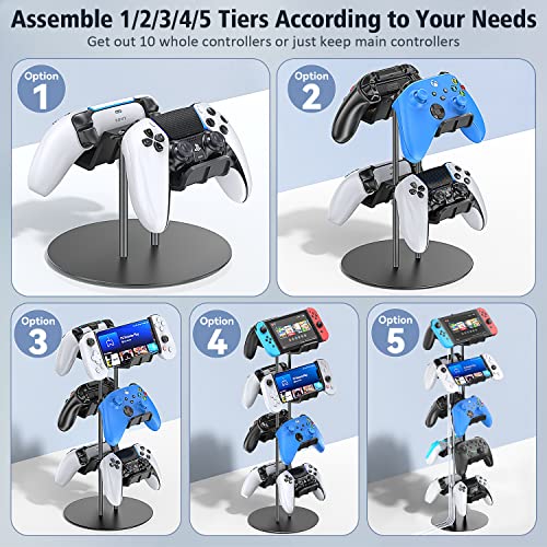 Kytok Gamer Gifts, Headset Stand 5 Tiers with Cable Organizer, Controller Stand Compatible with PS5/Xbox/Nintendo Switch/PS Portal/PS4, Headset Holder & Controller Holder for 10 Packs Controller - size: 5 tiers+black