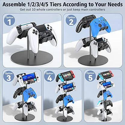 Kytok Gamer Gifts, Headset Stand 5 Tiers with Cable Organizer, Controller Stand Compatible with PS5/Xbox/Nintendo Switch/PS Portal/PS4, Headset Holder & Controller Holder for 10 Packs Controller - size: 5 tiers+black