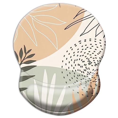 Ergonomic Mouse Pad with Support - Comfortable Wrist Rest, Non-Slip PU Base for Home Office, Studying, Gaming (Boho Leaves) - color: Boho Leaves