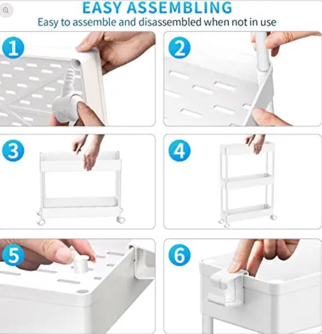 SPACEKEEPER Slim Rolling Storage Cart 4 Tier Bathroom Organizer Mobile Shelving Unit Utility Cart Tower Rack for Kitchen Laundry Narrow Places, White - color: White