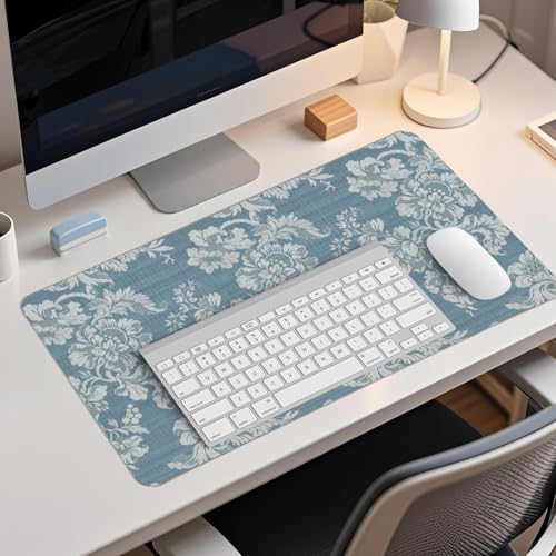 Blue Chinoiserie Mouse Pad,Vintage Blue and White Floral Desk Mat,Big Large Vintage Floral Preppy Trendy Mouse Pad,Girly Gaming Mousepad,Girly Laptop Desk Mat for Dorm Home Office,23.6x11.8 In - color: L Blue White