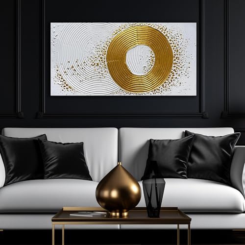 WVMAPTA Abstract Hand Painted Wall Art For Living Room White And Gold Wall Decor For Office Circle Wall Art For Bedroom Size 20 x 40 Inch - color: Gold and White, size: 40"L x 20"W