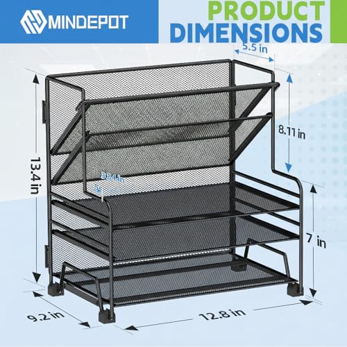 MINDEPOT 4-Tier Paper Organizer + 3-Pocket File Holder, Desktop File Organizers Paper Tray for Office School Classroom Workspace Organization (Black Desk Organizer, No Drawer & No Pen Holder) - color: Black Desk Organizer, No Drawer & No Pen Holder