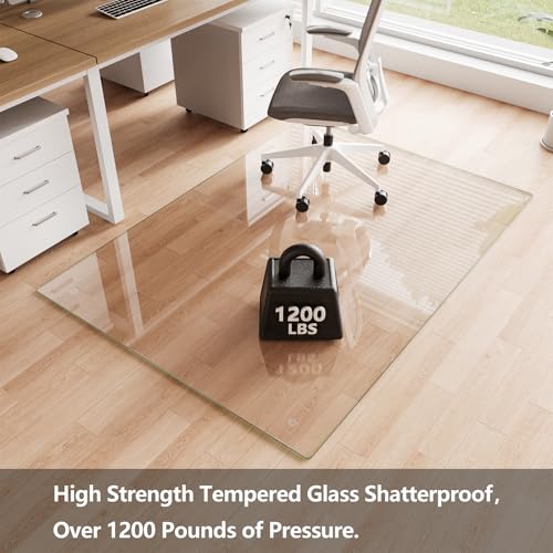 Koonmi Chair Mat for Carpet, Tempered Glass 48"x60" Office Chair Mat, Glass Chair Mats Protector with Rounded and Polished Edges, Ideal for Hardwood Floor, Carpet, Office, Desk, Rolling Chair - color: Transparent, size: 48"x60"