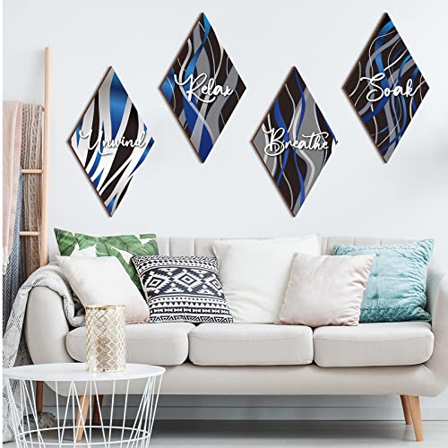 FairySandy 4 Pcs Boho Bathroom Wall Decor 11.8 x 6.69 Inch Bohemian Restroom Wall Art Bathroom Rustic Decoration Farmhouse Minimalist Relax Soak Unwind Breathe Sign for Bedroom Living Room(Stripe) - style: Stripe