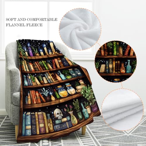 Jekeno Bookshelf Books Blanket Gifts for Women Men Kids Boys Girls Dad Mom Teens Friends Birthday Christmas Halloween Easter Presents Home Bedroom Living Room Candle Starry Sky Throw Blanket 50"x60" - color: Black Brown Orange, size: 50"x60"