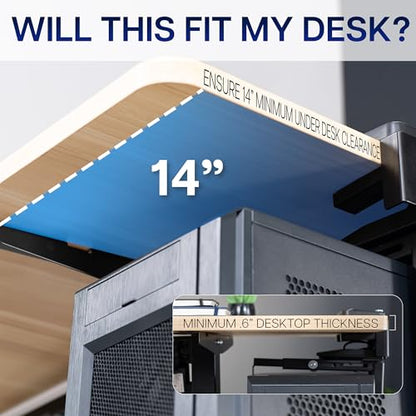 VIVO Adjustable Clamp-On Desk and Wall Installation Gaming PC Mount, USB Ports, Large Computer Case CPU Holder with Swivel Action and Secure Locking, Holds 44 lbs, Black, MOUNT-PCC2L