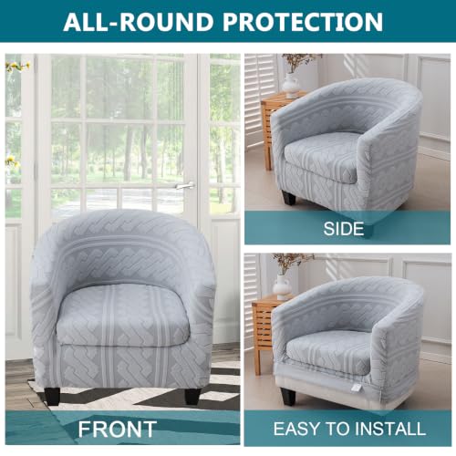 KRFOONN Club Chair Slipcover 2 Piece Stretch Jacquard Round Barrel Chair Covers Removable Tub Chair Slipcover with Elastic Bottom Chair Coverings Furniture Protector Cover for Living Room, T5 - color: Color T5