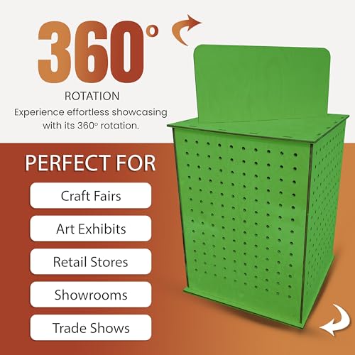 TORCHED DISPLAYS Rotating Display Stand | 22.5 x 16.76-inch | Rotating Organizer Wood Pegboard | Pegboard Display Stand for Craft Shows, Vendor Events, Jewelry, Accessories | Green - style: Green