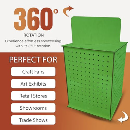 TORCHED DISPLAYS Rotating Display Stand | 22.5 x 16.76-inch | Rotating Organizer Wood Pegboard | Pegboard Display Stand for Craft Shows, Vendor Events, Jewelry, Accessories | Green - style: Green