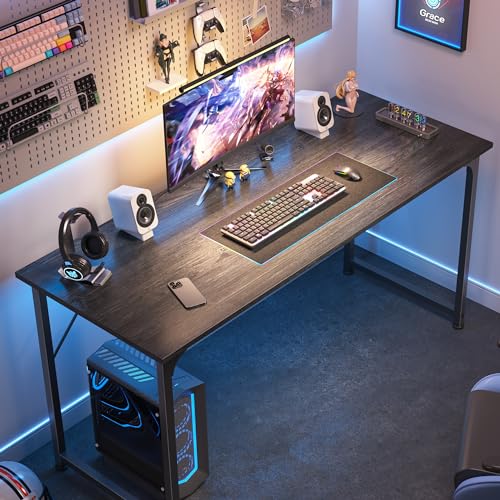 Huuger Computer Desk, 55 Inch Home Office Desk, Gaming Writing Work from Home Study Desk, Large Legroom, Sturdy Metal Frame, Modern Simple, Grey - color: Grey, size: 54inch