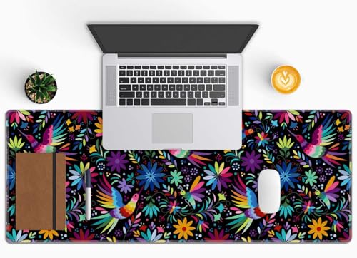 Ornate Ethnic Mexican Patter Desk Mat Black Large Extended Mouse Pad XL Desk Pad Gaming Mousepad Keyboard Mouse Mat for Computer Laptop 31.5''X11.8'' Non-Slip Rubber Base with Stitched Edges - color: Ornate Ethnic Mexican Patter