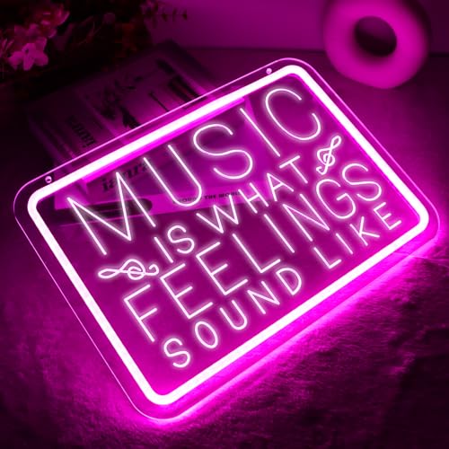 Music is What Feelings Sound Like Neon Signs for Man Cave Decor，Led Neon Light for Live Room, Game Room, Broadcasting Room, Studio, Bedroom Wall Art，Music Lover Gifts - style: music