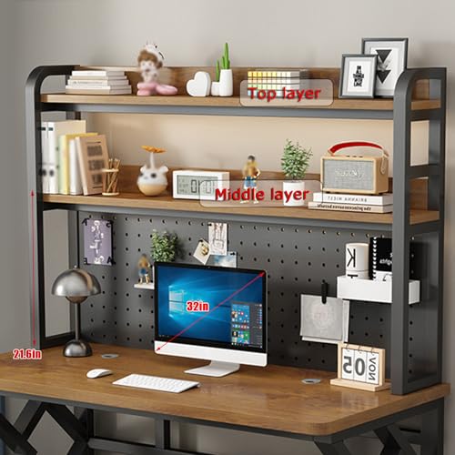 31.4in Gaming Desk with Bookshelf, Pegboard & Storage Shelves (Brown, 31.4in) - color: Brown, size: 31.4in