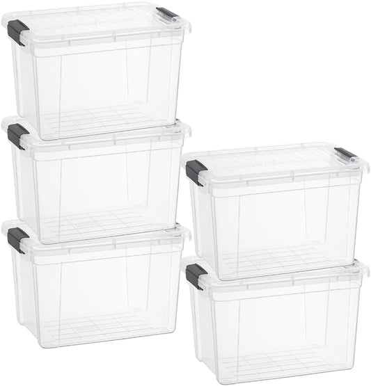 Superio Storage Bins with Lids- 5 Pack, 2.5 Qt Clear Boxes for Organizing, Stackable Plastic Containers- BPA Free, Non-Toxic, Odor Free, Organizer for Home, Office, Dorm - size: 2.5 Qt, style: 5 Pack