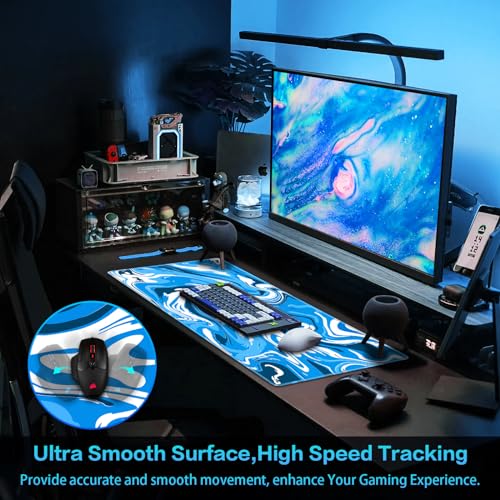 Canjoy Gaming Mouse Pad, Fluid Pattern Mouse Pad 31.5x15.7inch Large Extended Computer Mouse Mat Keyboard Full Desk Mousepad for Gaming, Office, Home - color: Blue-White Fluid, size: 800*400mm