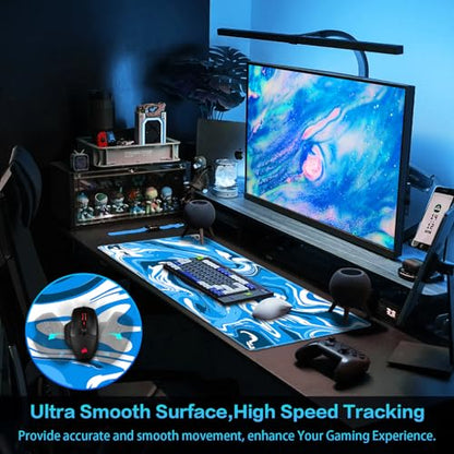 Canjoy Gaming Mouse Pad, Fluid Pattern Mouse Pad 31.5x15.7inch Large Extended Computer Mouse Mat Keyboard Full Desk Mousepad for Gaming, Office, Home - color: Blue-White Fluid, size: 800*400mm