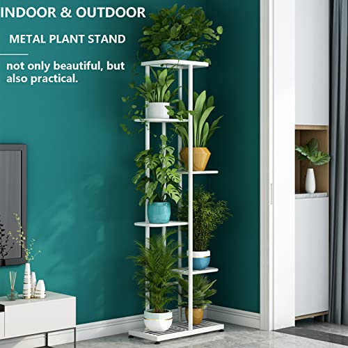 LINZINAR Plant Stand Metal 6 Tier 7 Potted Multiple Flower Pot Holder Shelf Indoor Outdoor Planter Display Shelving Unit for Patio Garden Corner Balcony Living Room (6 Tier 7 Potted, White) - color: White, size: 6 Tier-7 Potted